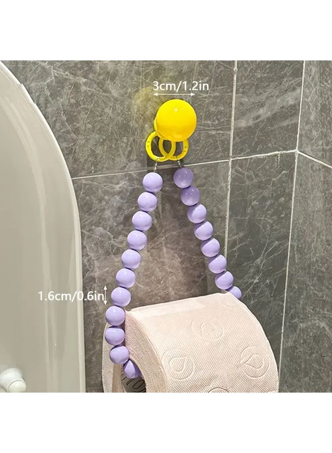 White Beaded Toilet Paper Holder Wall Mounted Self Adhesive No Drill Bathroom Organizer - Image 5